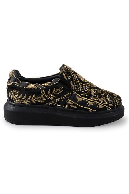 Shop_Anaar_Black Masquerade Gota Embroidered Sneakers _Online_at_Aza_Fashions