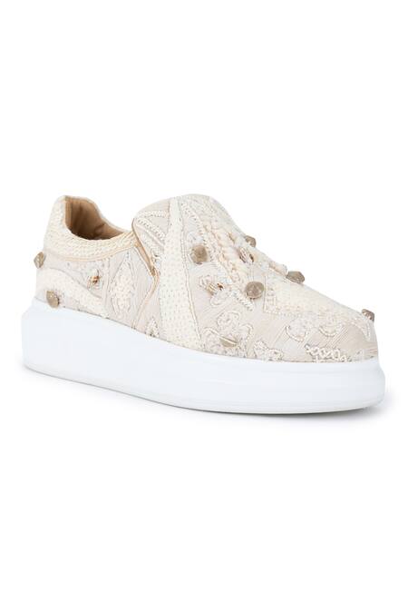 Buy Anaar Beige Paradise Classic Embroidered Sneakers Online at Aza Fashions Buy_Anaar_Beige Paradise Classic Embroidered Sneakers _Online_at_Aza_Fashions