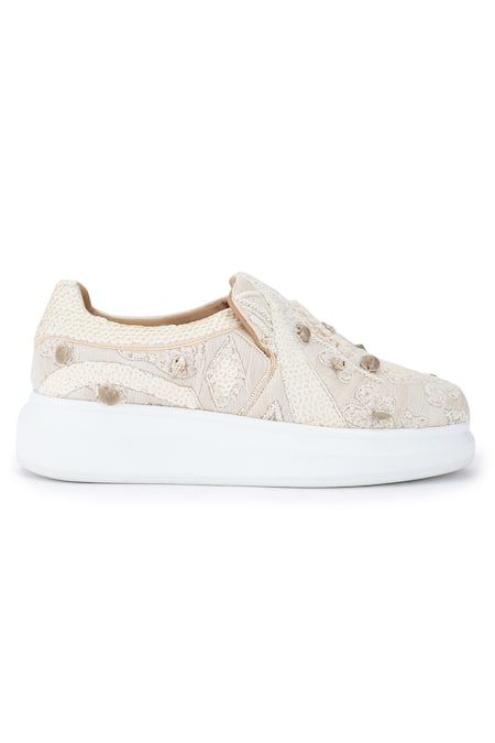 Shop Anaar Beige Paradise Classic Embroidered Sneakers Online at Aza Fashions Shop_Anaar_Beige Paradise Classic Embroidered Sneakers _Online_at_Aza_Fashions