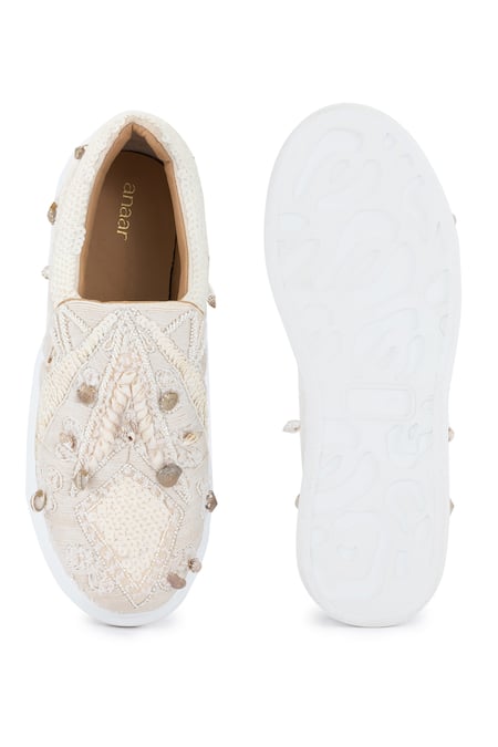 Anaar Beige Paradise Classic Embroidered Sneakers at Aza Fashions Anaar_Beige Paradise Classic Embroidered Sneakers _at_Aza_Fashions