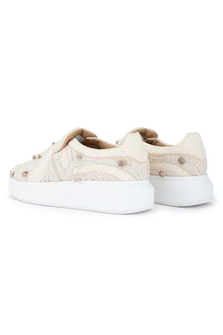 Buy Anaar Beige Paradise Classic Embroidered Sneakers Buy_Anaar_Beige Paradise Classic Embroidered Sneakers