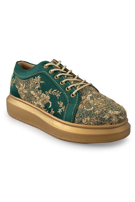 Buy Anaar Green Floral Embellished Sneakers Online at Aza Fashions Buy_Anaar_Green Floral Embellished Sneakers _Online_at_Aza_Fashions