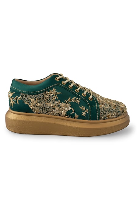 Shop Anaar Green Floral Embellished Sneakers Online at Aza Fashions Shop_Anaar_Green Floral Embellished Sneakers _Online_at_Aza_Fashions