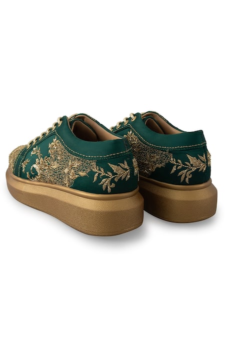 Anaar Green Floral Embellished Sneakers at Aza Fashions Anaar_Green Floral Embellished Sneakers _at_Aza_Fashions