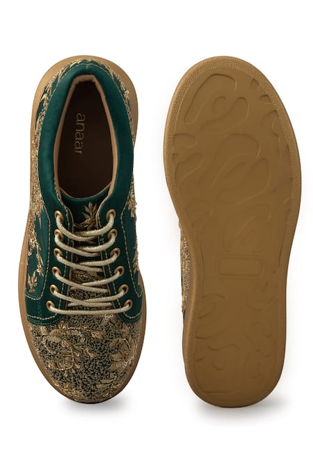 Buy Anaar Green Floral Embellished Sneakers Buy_Anaar_Green Floral Embellished Sneakers