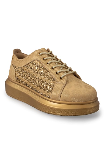 Buy_Anaar_Gold Empress Embellished Sneakers _Online_at_Aza_Fashions