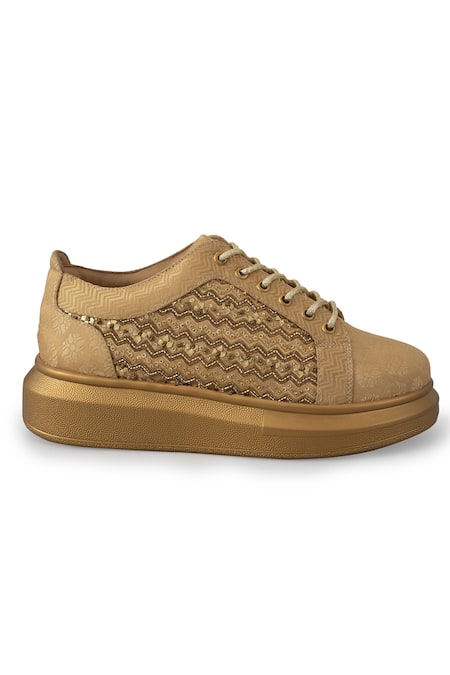 Shop_Anaar_Gold Empress Embellished Sneakers _Online_at_Aza_Fashions