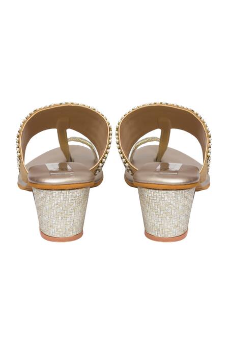 Kkarma Accessories_Silver Embroidery Anjar Kolhapuri Block Heels _Online_at_Aza_Fashions