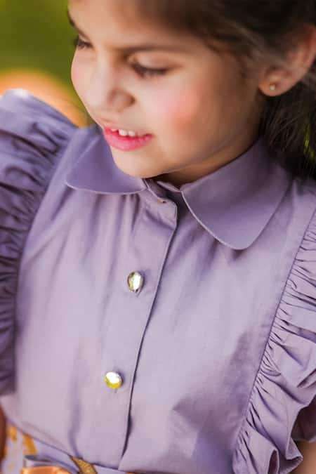 Shop The Pony & Peony Co. Purple Cotton Embroidery, Bows Flutter Sleeve Top And Printed Skirt Online at Aza Fashions Shop_The Pony & Peony Co._Purple Cotton Embroidery, Bows Flutter Sleeve Top And Printed Skirt _Online_at_Aza_Fashions