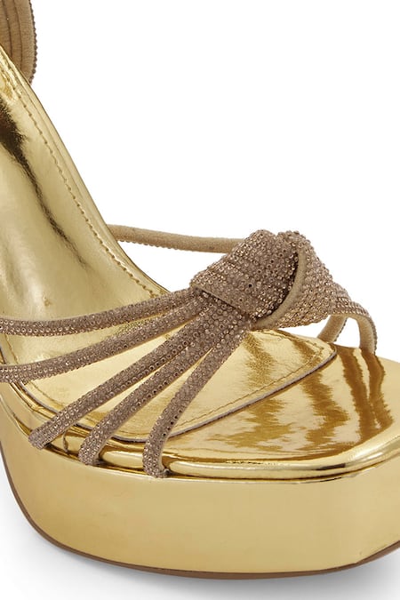 Shop_Anaar_Gold Rhinestones Lovers Knot Platform Heels_Online_at_Aza_Fashions