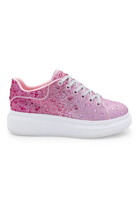 Buy_Anaar_Pink Rhinestones Sorbet Embellished Sneaker Wedges_Online_at_Aza_Fashions