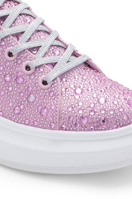 Shop_Anaar_Pink Rhinestones Sorbet Embellished Sneaker Wedges_Online_at_Aza_Fashions