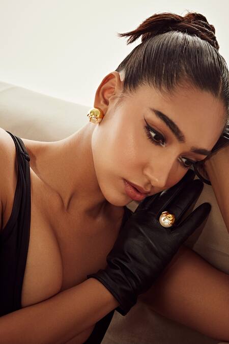 Shop Anaash Gold Plated Pearls Dune Encrusted Ear Studs Online at Aza Fashions Shop_Anaash_Gold Plated Pearls Dune Encrusted Ear Studs _Online_at_Aza_Fashions