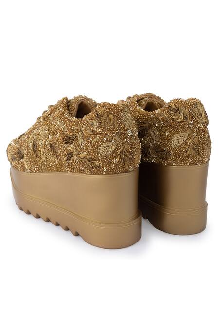 Anaar_Gold Gota Embroidered Sneaker Wedges _at_Aza_Fashions