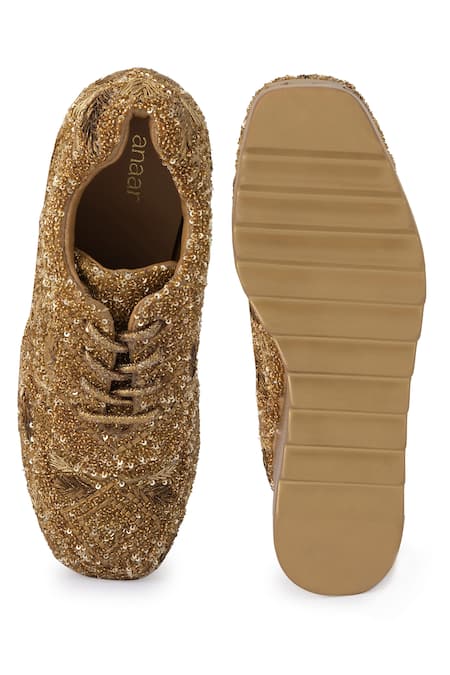 Buy_Anaar_Gold Gota Embroidered Sneaker Wedges 