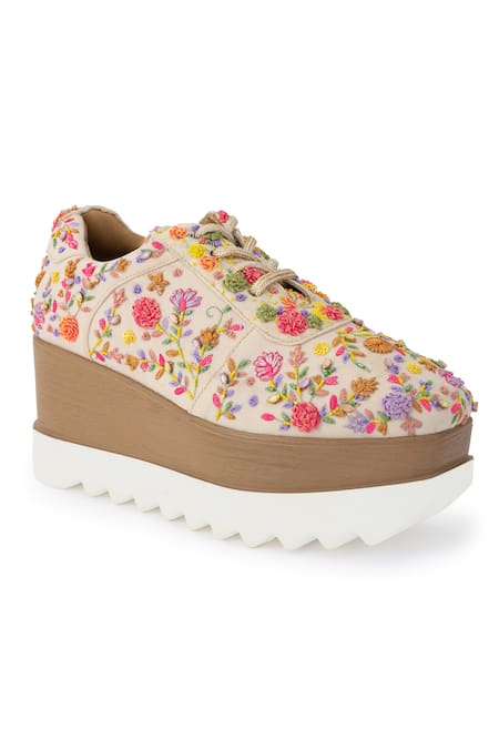 Buy_Anaar_Multi Color Corsage Signature Embroidered Sneaker Wedges _Online_at_Aza_Fashions