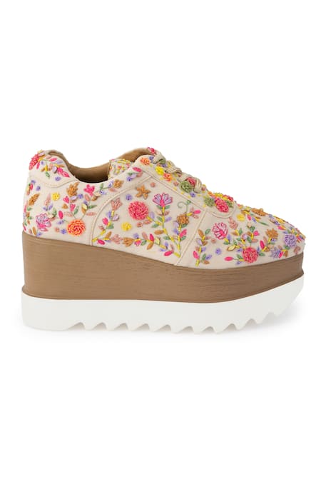 Shop_Anaar_Multi Color Corsage Signature Embroidered Sneaker Wedges _Online_at_Aza_Fashions