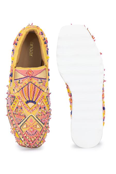 Anaar_Yellow Kaleidoscope Embroidered Sneaker Wedges _at_Aza_Fashions