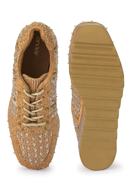 Buy_Anaar_Gold Goldilocks Embroidered Sneaker Wedges 