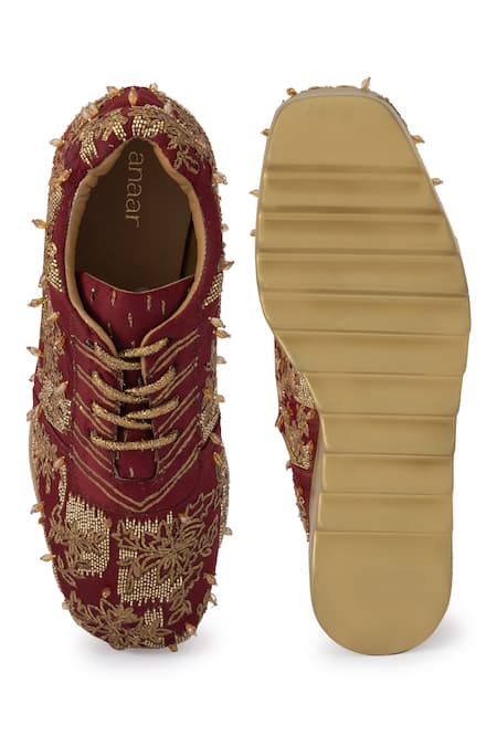 Buy_Anaar_Maroon Autumn Song Embellished Sneaker Wedges 