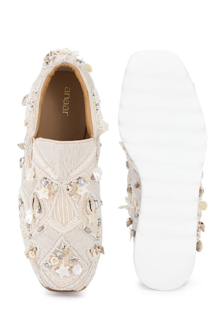 Anaar Beige Paradise Signature Embroidered Sneaker Wedges at Aza Fashions Anaar_Beige Paradise Signature Embroidered Sneaker Wedges _at_Aza_Fashions