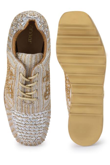 Buy_Anaar_Gold A Toast To You Embroidered Sneaker Wedges 