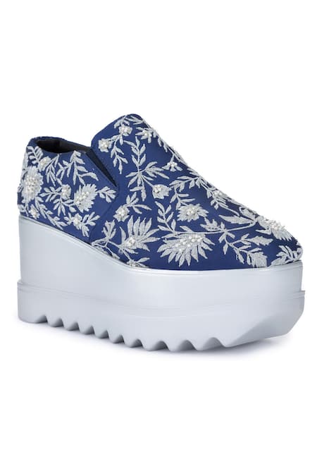 Buy Anaar Blue Celestial Embroidered Sneaker Wedges Online at Aza Fashions Buy_Anaar_Blue Celestial Embroidered Sneaker Wedges _Online_at_Aza_Fashions