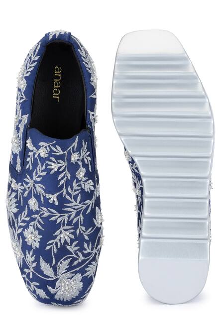 Anaar Blue Celestial Embroidered Sneaker Wedges at Aza Fashions Anaar_Blue Celestial Embroidered Sneaker Wedges _at_Aza_Fashions