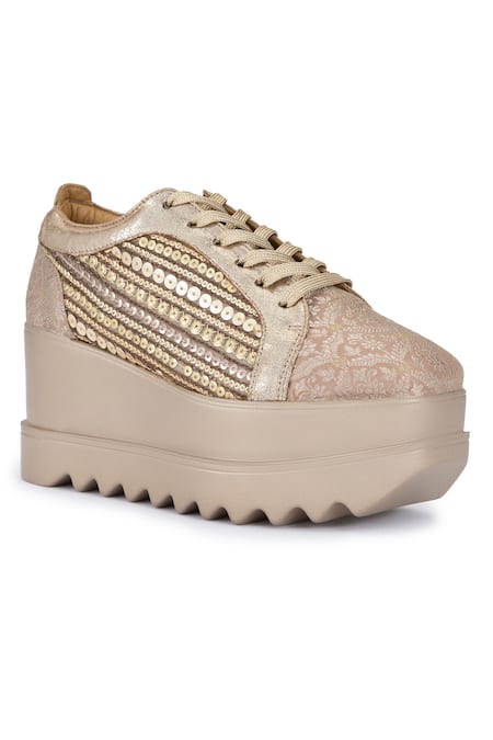Buy_Anaar_Gold Gatsby Embroidered Sneaker Wedges _Online_at_Aza_Fashions