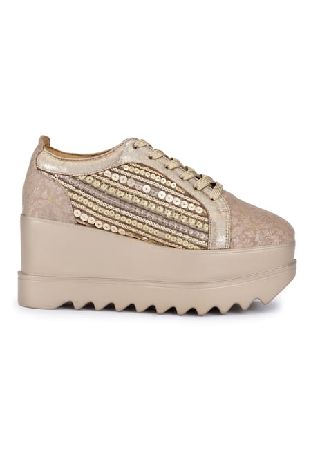Shop_Anaar_Gold Gatsby Embroidered Sneaker Wedges _Online_at_Aza_Fashions