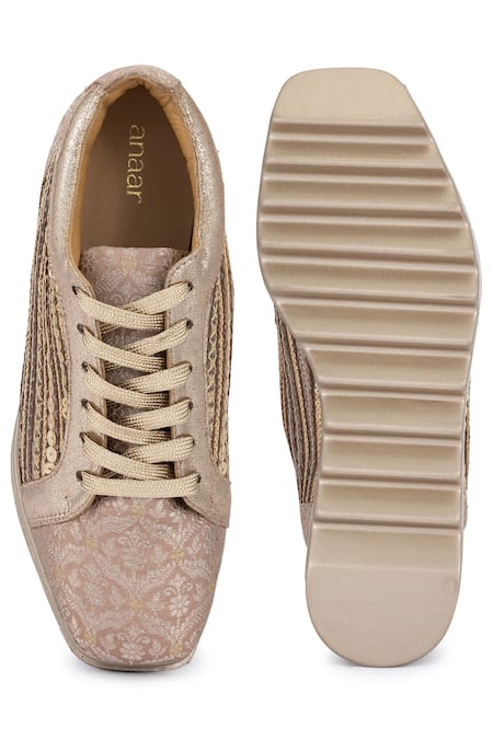 Anaar_Gold Gatsby Embroidered Sneaker Wedges _at_Aza_Fashions
