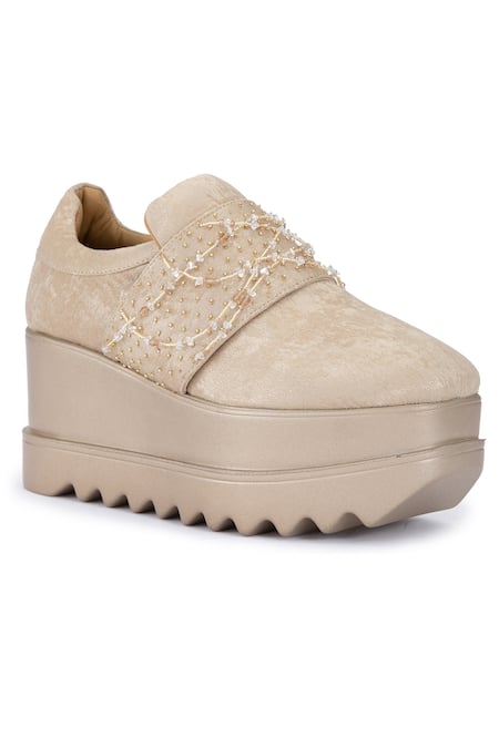Buy Anaar Gold Marilyn Embroidered Sneaker Wedges Online at Aza Fashions Buy_Anaar_Gold Marilyn Embroidered Sneaker Wedges _Online_at_Aza_Fashions