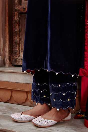 Ajiesh Oberoi_Blue Velvet, Organza Beads, Embroidery Round Neck Kurta Pant Set _at_Aza_Fashions