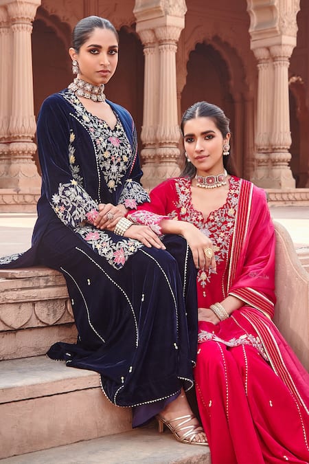 Ajiesh Oberoi Blue Organza, Cotton, Silk Embroidery, Gota Patti, Dori Work Kurta Gharara Set Online at Aza Fashions Ajiesh Oberoi_Blue Organza, Cotton, Silk Embroidery, Gota Patti, Dori Work Kurta Gharara Set _Online_at_Aza_Fashions