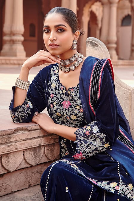 Ajiesh Oberoi Blue Organza, Cotton, Silk Embroidery, Gota Patti, Dori Work Kurta Gharara Set at Aza Fashions Ajiesh Oberoi_Blue Organza, Cotton, Silk Embroidery, Gota Patti, Dori Work Kurta Gharara Set _at_Aza_Fashions