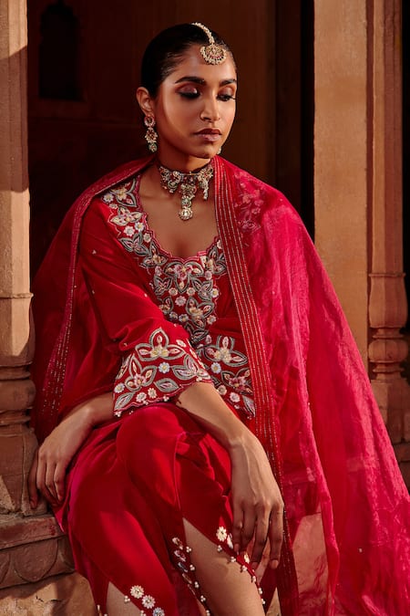 Ajiesh Oberoi_Pink Organza, Velvet Sequins, Embroidery, Tassels Kurta Dhoti Pant Set _Online_at_Aza_Fashions