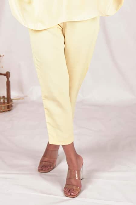 Seesa Cream Linen Cigarette Pant Online at Aza Fashions Seesa_Cream Linen Cigarette Pant _Online_at_Aza_Fashions