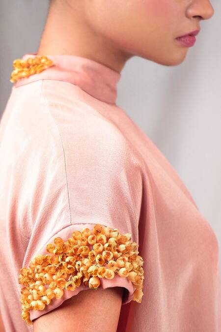 Buy Seesa Pink Organza, Silk Embroidery High Neck Sleeve Top Online at Aza Fashions Buy_Seesa_Pink Organza, Silk Embroidery High Neck Sleeve Top _Online_at_Aza_Fashions