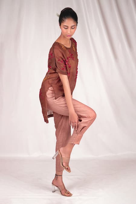 Buy Seesa Brown Organza, Silk Embroidery Round Neck Top Online at Aza Fashions Buy_Seesa_Brown Organza, Silk Embroidery Round Neck Top _Online_at_Aza_Fashions
