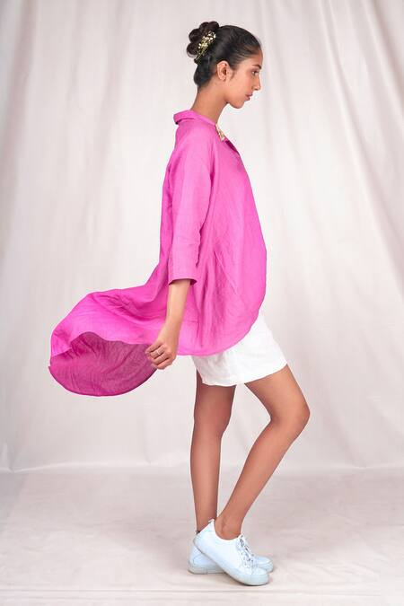 Buy Seesa Pink Linen Embroidery Collared Top Online at Aza Fashions Buy_Seesa_Pink Linen Embroidery Collared Top _Online_at_Aza_Fashions