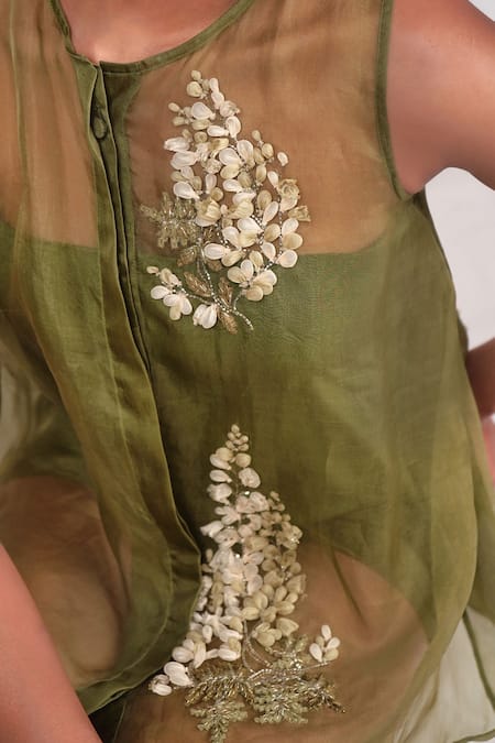 Buy Seesa Green Organza, Silk Embroidery Round Neck Hand Top Online at Aza Fashions Buy_Seesa_Green Organza, Silk Embroidery Round Neck Hand Top _Online_at_Aza_Fashions
