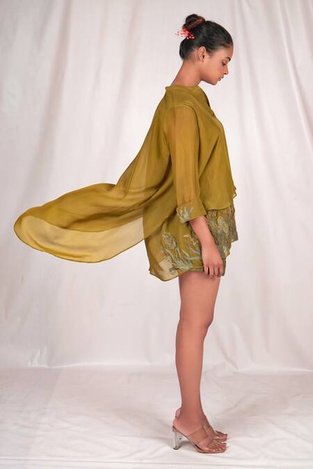 Buy Seesa Green Chiffon, Silk Collared Hand Embroidered And Layered Top Online at Aza Fashions Buy_Seesa_Green Chiffon, Silk Collared Hand Embroidered And Layered Top _Online_at_Aza_Fashions