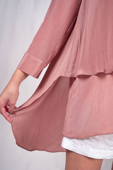 Seesa Pink Crepe, Silk Collared Solid Layered Top Online at Aza Fashions Seesa_Pink Crepe, Silk Collared Solid Layered Top _Online_at_Aza_Fashions
