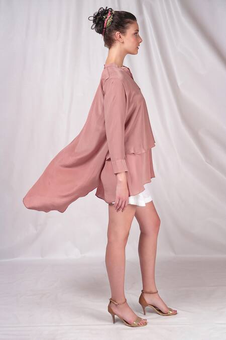 Buy Seesa Pink Crepe, Silk Collared Solid Layered Top Online at Aza Fashions Buy_Seesa_Pink Crepe, Silk Collared Solid Layered Top _Online_at_Aza_Fashions