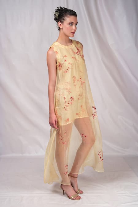 Seesa Cream Organza, Silk Sequins Round Neck Layered Dress Online at Aza Fashions Seesa_Cream Organza, Silk Sequins Round Neck Layered Dress _Online_at_Aza_Fashions