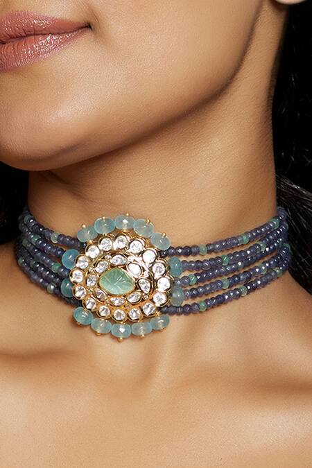 Joules By Radhika_Multi Color Agate Embellished Choker Necklace_Online_at_Aza_Fashions