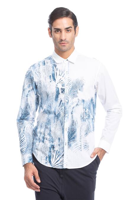 Rohit Gandhi + Rahul Khanna_White Cotton Tropical Print Shirt _Online_at_Aza_Fashions