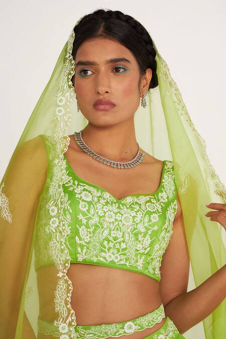 Asaga Green Silk, Organza, Viscose Embroidery Rylee Floral Waistband Lehenga Set Online at Aza Fashions Asaga_Green Silk, Organza, Viscose Embroidery Rylee Floral Waistband Lehenga Set _Online_at_Aza_Fashions