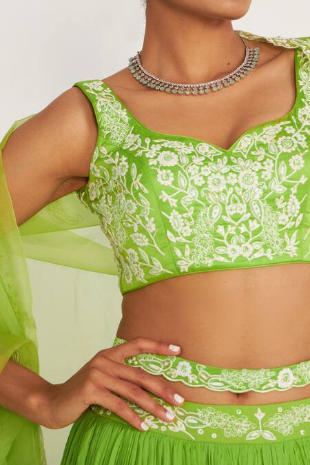 Buy Asaga Green Silk, Organza, Viscose Embroidery Rylee Floral Waistband Lehenga Set Online at Aza Fashions Buy_Asaga_Green Silk, Organza, Viscose Embroidery Rylee Floral Waistband Lehenga Set _Online_at_Aza_Fashions