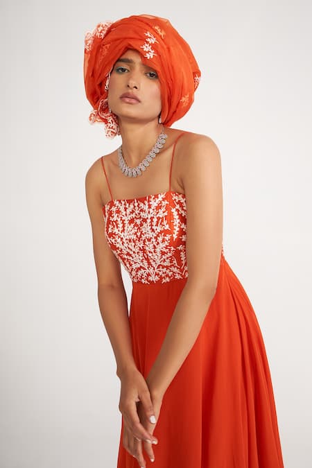 Shop Asaga Orange Silk, Organza, Georgette Embroidery Vida Yoke Anarkali Set Online at Aza Fashions Shop_Asaga_Orange Silk, Organza, Georgette Embroidery Vida Yoke Anarkali Set _Online_at_Aza_Fashions